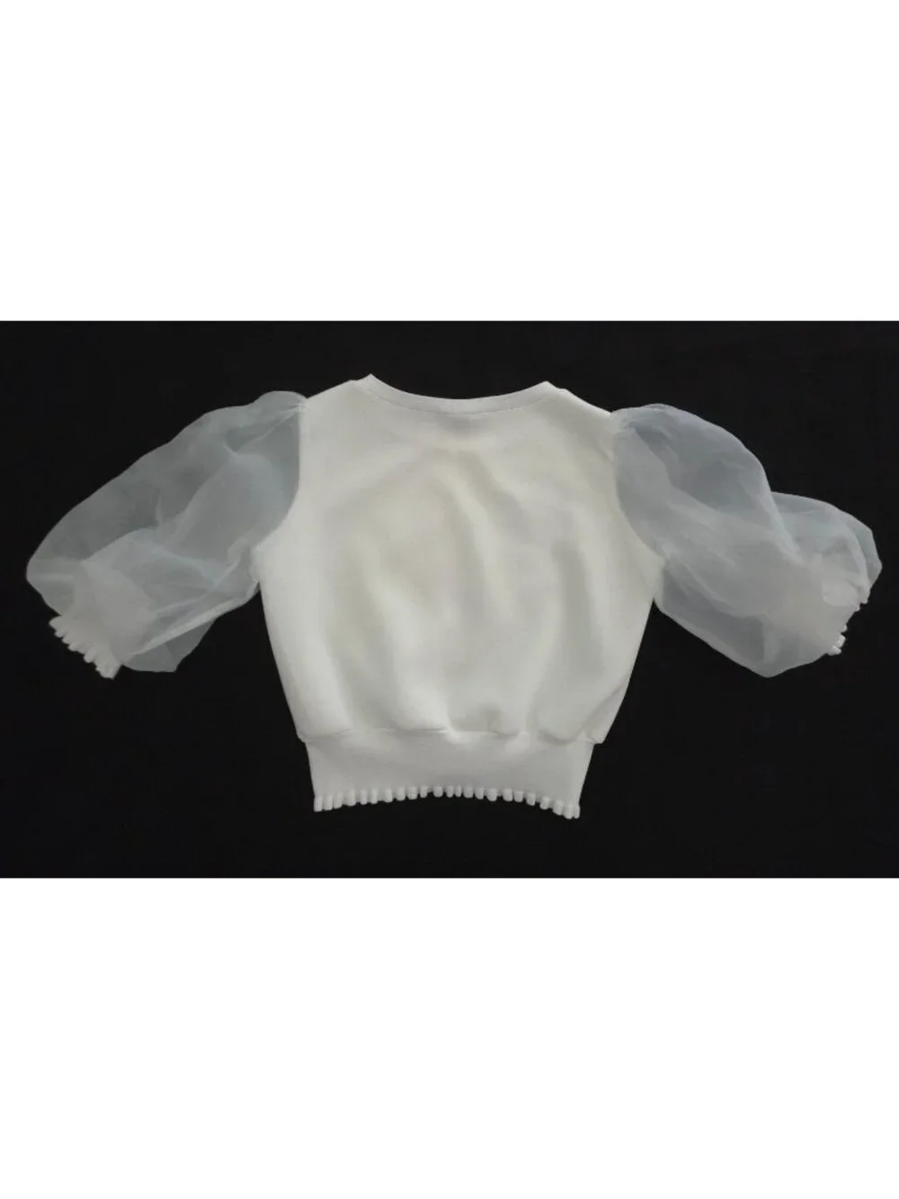 GRACIA White Puff Sleeve Top With Sheer Organza Ruffle Cuffs Women's Small - Picture 2 of 6